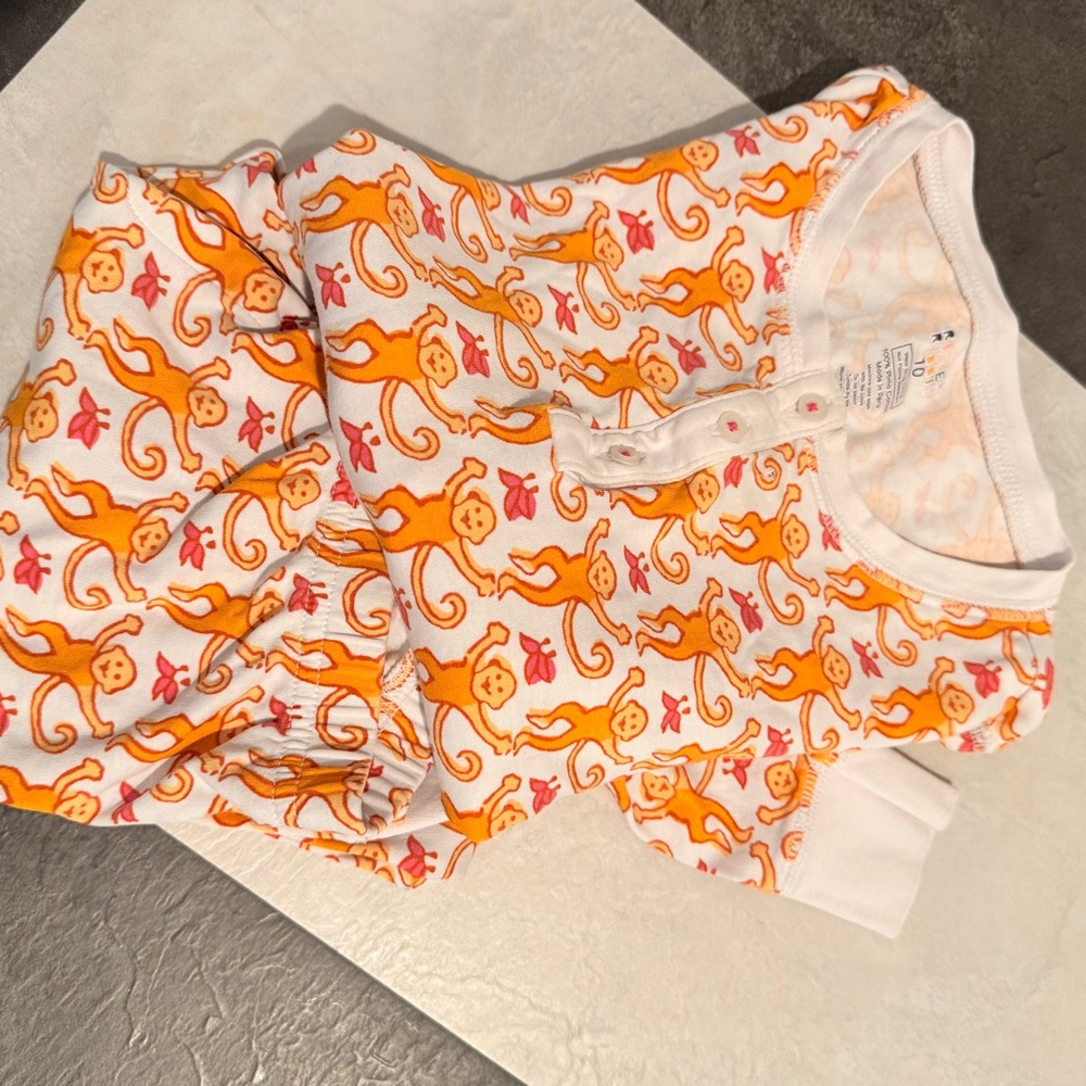 Roller Rabbit Orange Monkey Print Baby Pajama Set Size 10